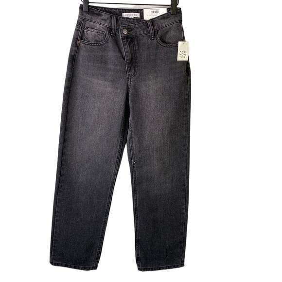AND NOW THIS Criss Cross High-rise Straight Leg Cropped Distressed Jeans Rigid - Picture 1 of 13